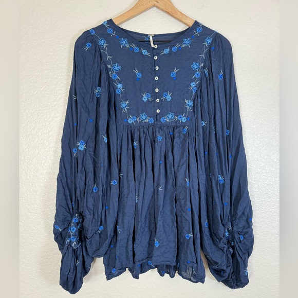Free People Kiss From A Rose Long Sleeve Floral Embroidered Boho Blouse Small - Picture 6 of 12